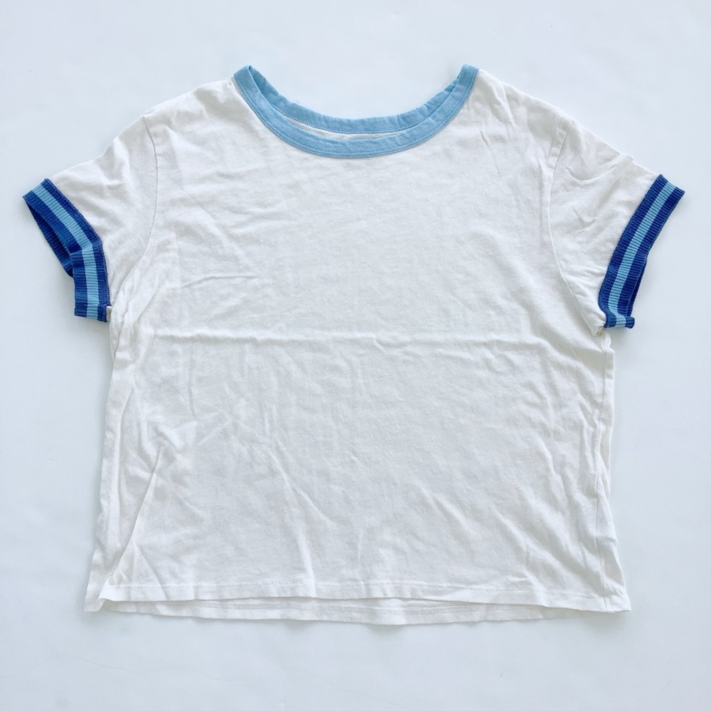 American Eagle Outfitters White Tee with Blue Trim